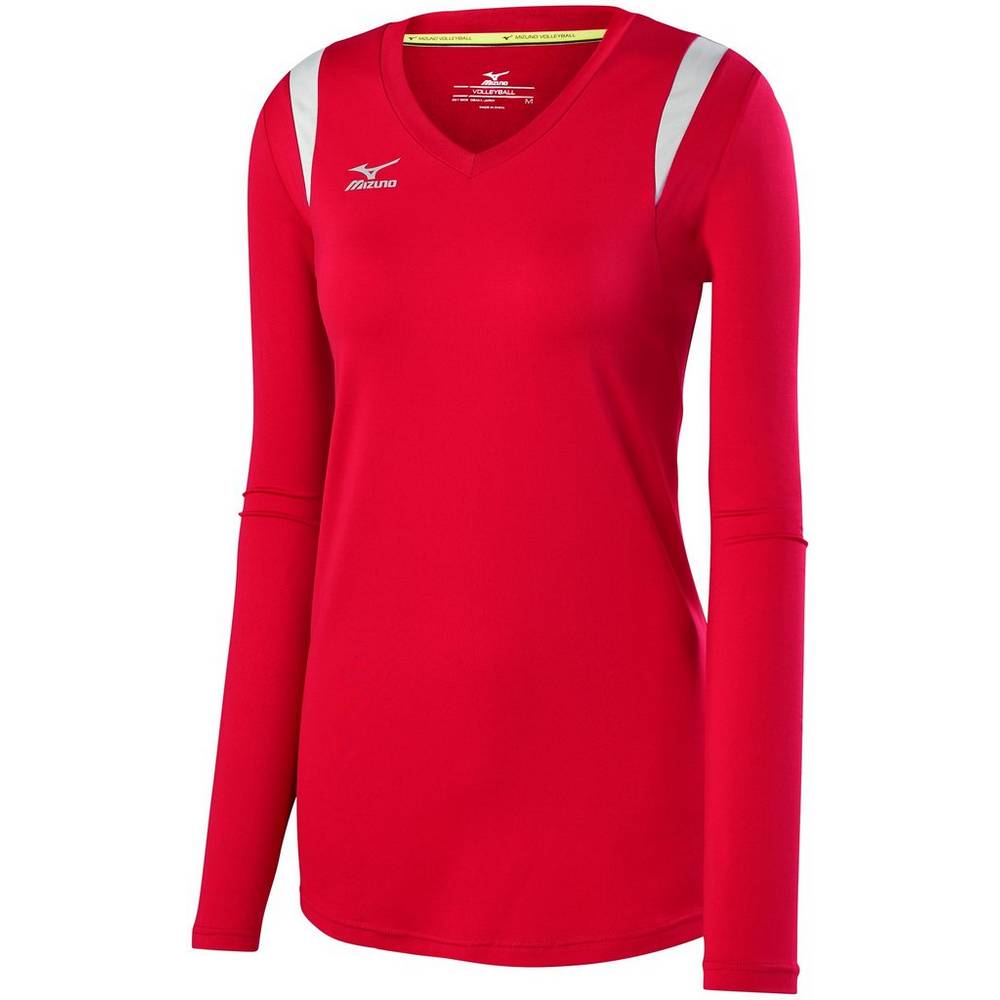 Maglia Mizuno Pallavolo Balboa 5.0 Long Sleeve Donna - Rosse/Argento/Grigie - 98432-GUSA